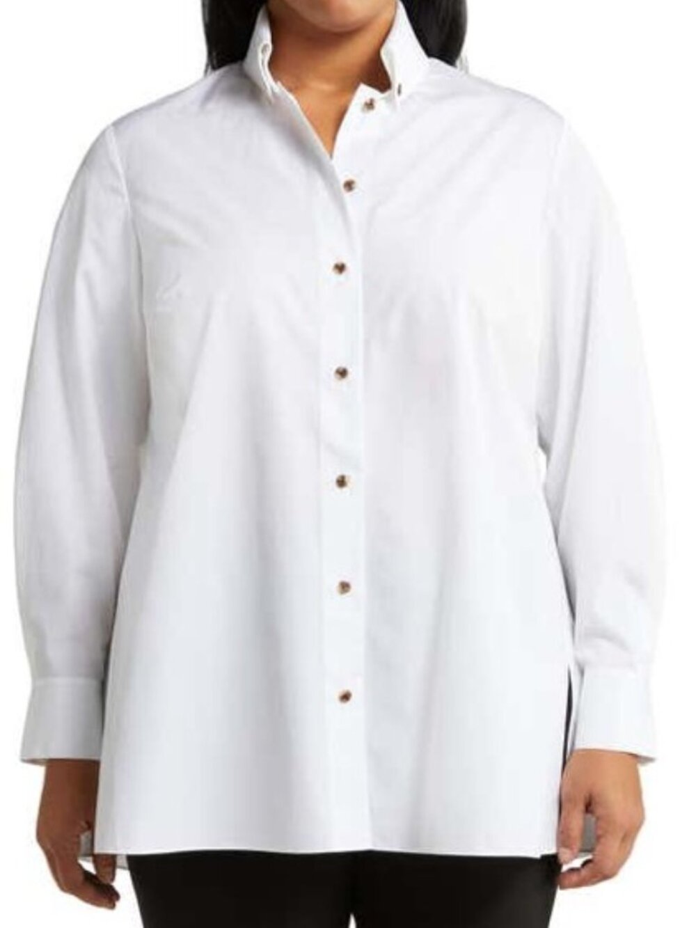 Organic Cotton Poplin Button-Down Peplum Shirt